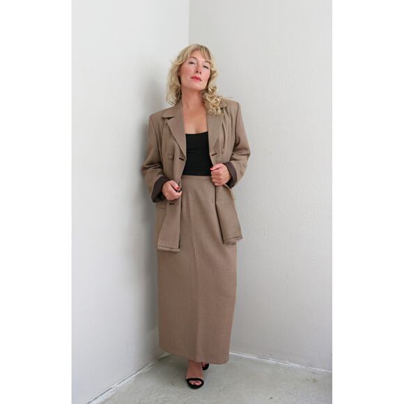 1980's Vintage Custom Tailored Houndstooth Skirt & Blazer Suit Set Women's MD LG - Picture 10 of 11